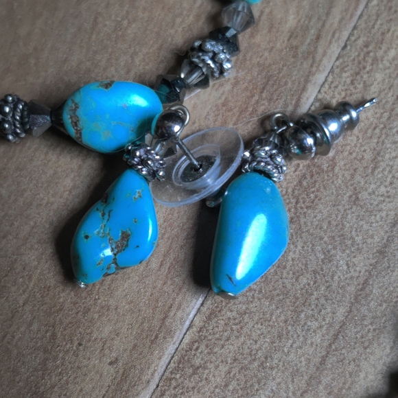 Vintage Raw Turquoise and Silver Necklace Set - Picture 6 of 11